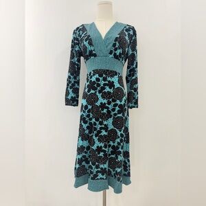 Apt 9 Teal Floral Womens Midi Dress Medium Petite Boho Romantic